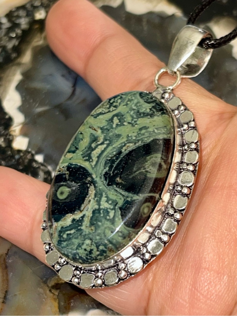 Small Crocodile Kambaba Jasper Earrings “Peace & Tranquility Stone” 2 1/2”